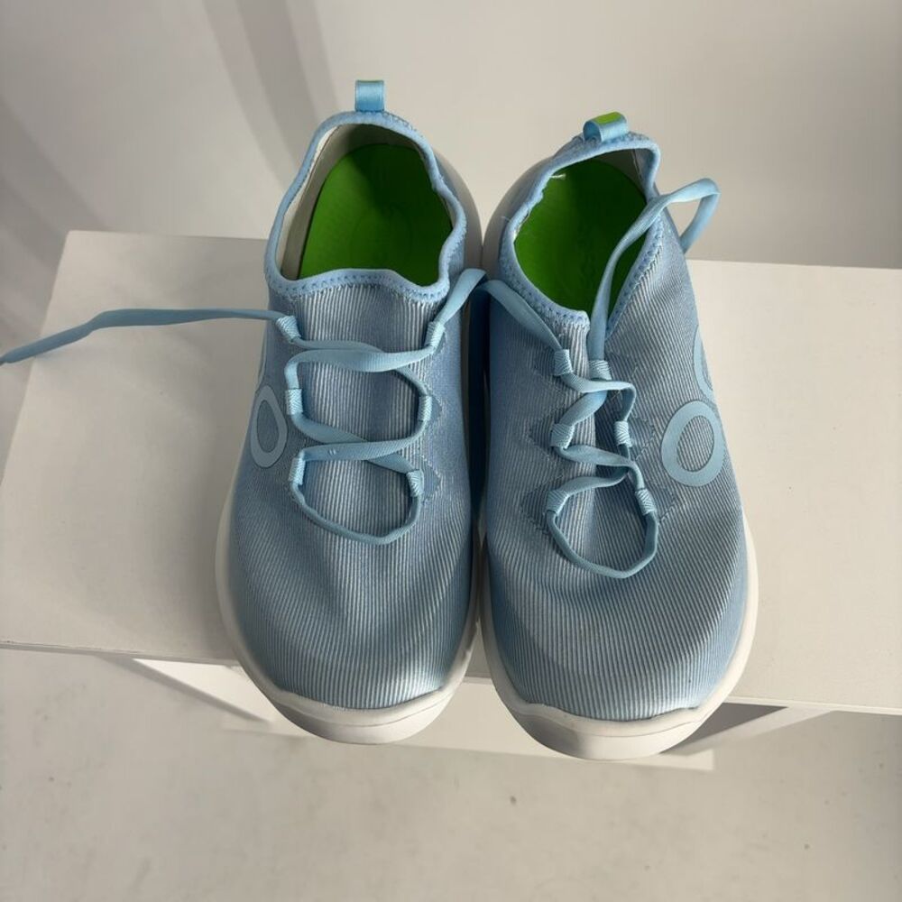 OOFOS Sky Blue Slip-On Athletic Shoes with Green Insole